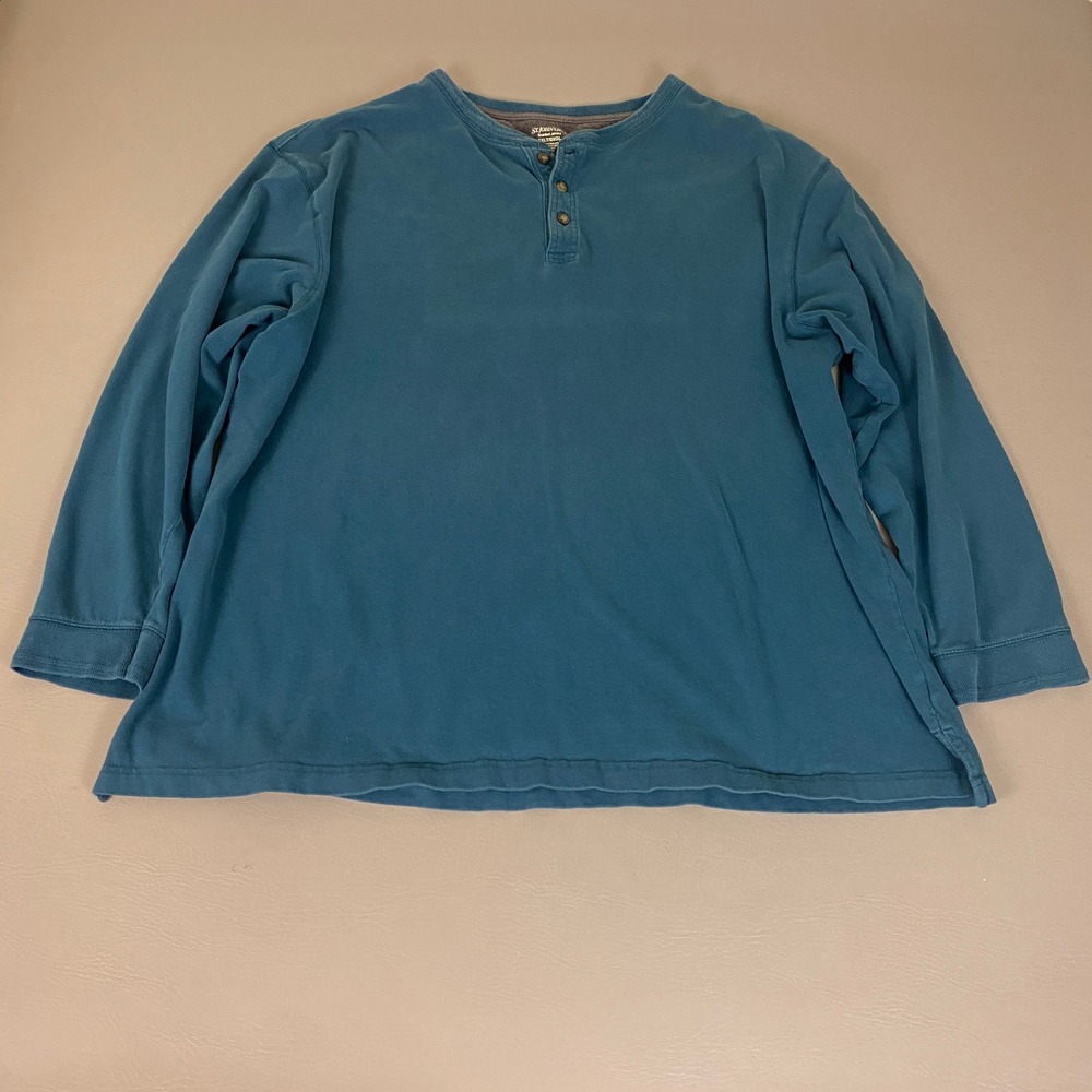 St Johns Bay Henley Shirt Men's Size 3XLT Sueded Jersey Teal Blue Cotton *Flaw*
